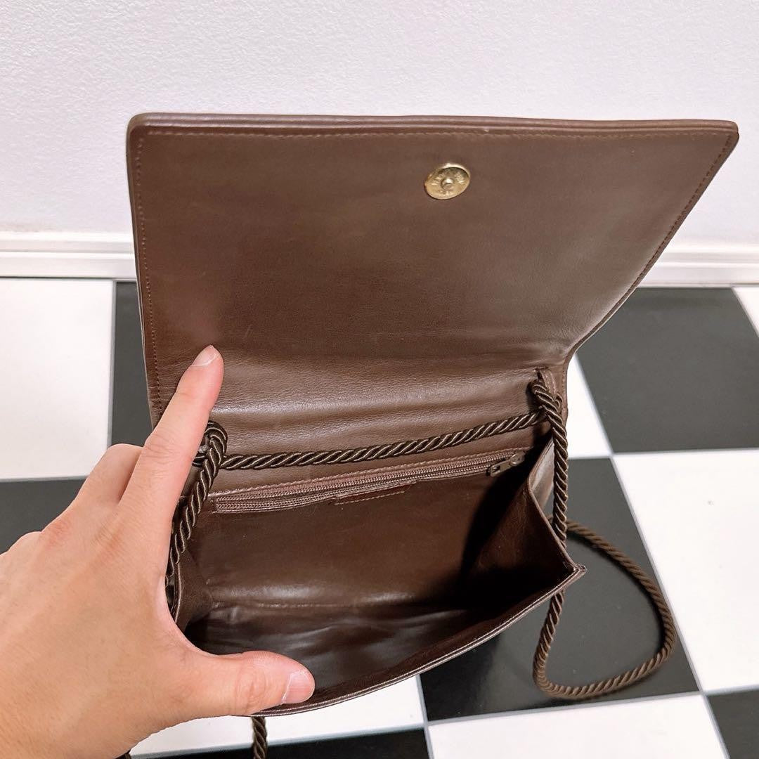 FENDI Shoulder Bag Purse FF Leather Brown Authentic