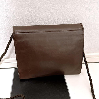 FENDI Shoulder Bag Purse FF Leather Brown Authentic