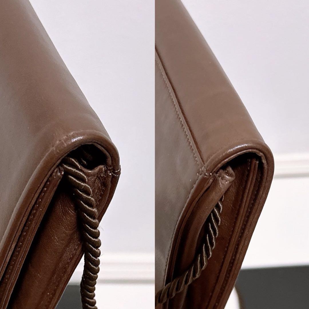 FENDI Shoulder Bag Purse FF Leather Brown Authentic