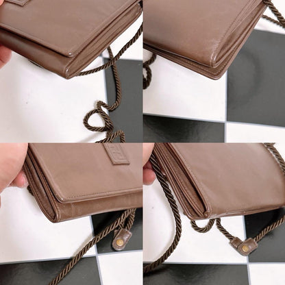 FENDI Shoulder Bag Purse FF Leather Brown Authentic