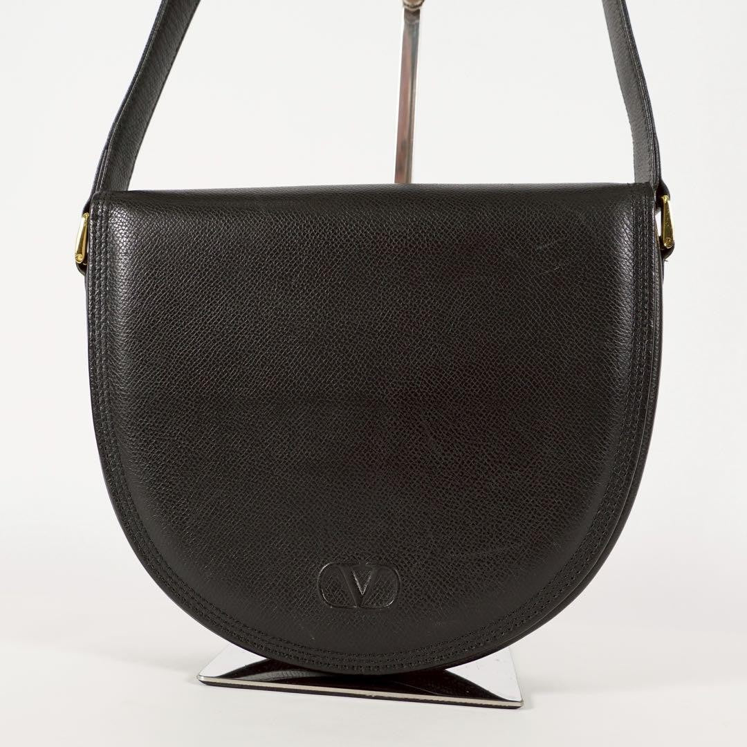Valentino Garavani Shoulder Bag Purse Logo Leather Black Authentic