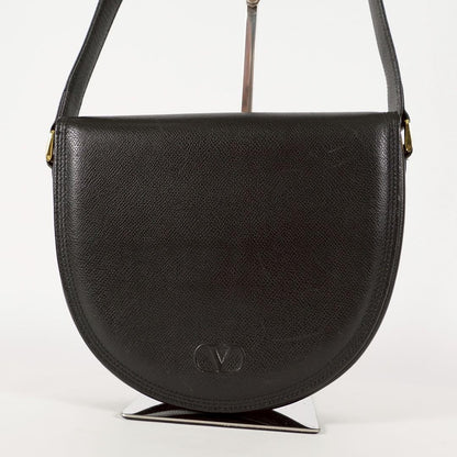 Valentino Garavani Shoulder Bag Purse Logo Leather Black Authentic