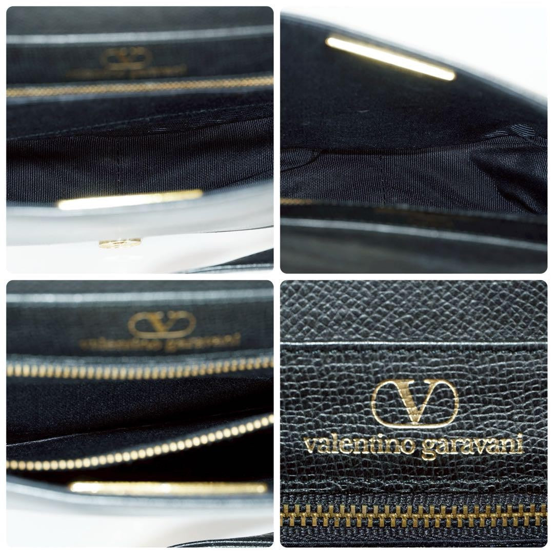Valentino Garavani Shoulder Bag Purse Logo Leather Black Authentic