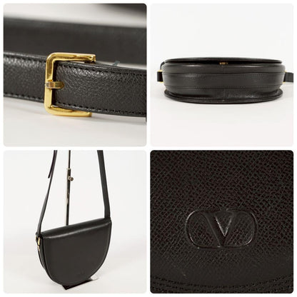 Valentino Garavani Shoulder Bag Purse Logo Leather Black Authentic