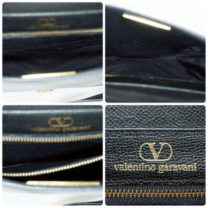 Valentino Garavani Shoulder Bag Purse Logo Leather Black Authentic