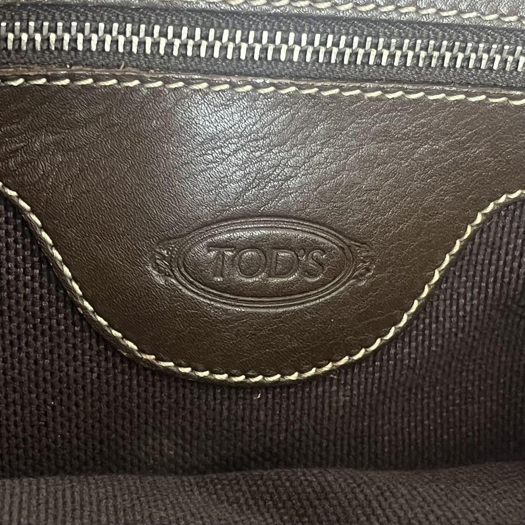 TOD'S Hand Bag Tote Purse Logo Leather Brown Authentic