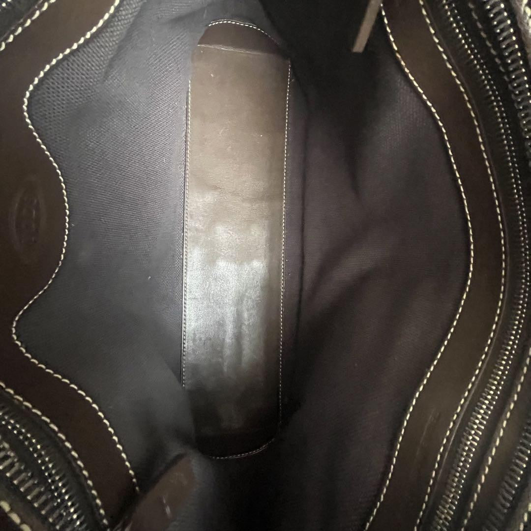 TOD'S Hand Bag Tote Purse Logo Leather Brown Authentic