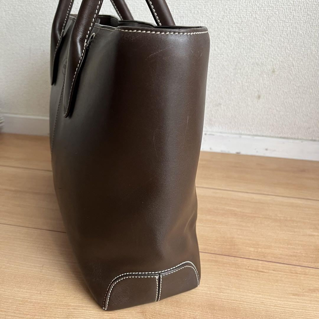 TOD'S Hand Bag Tote Purse Logo Leather Brown Authentic