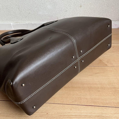 TOD'S Hand Bag Tote Purse Logo Leather Brown Authentic
