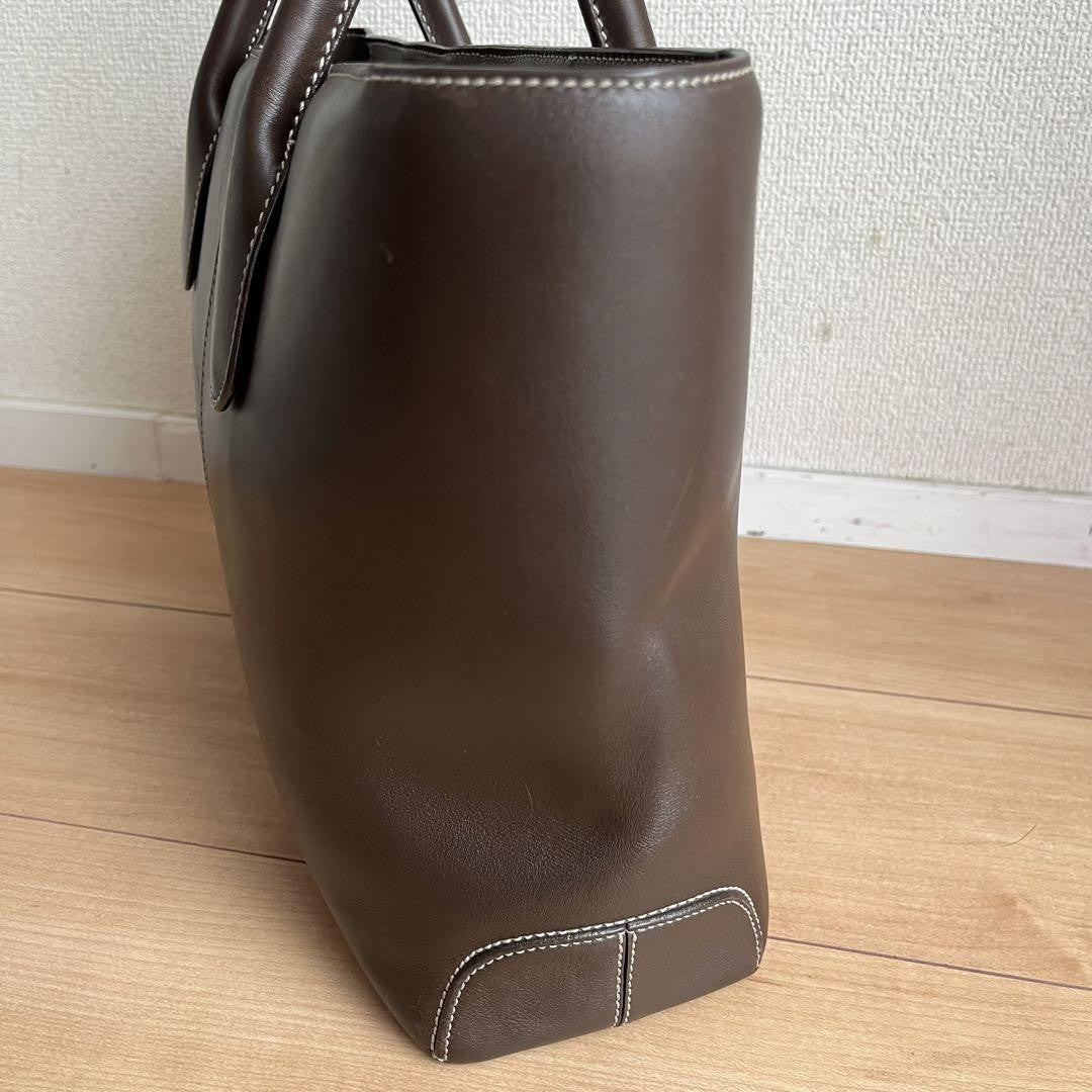 TOD'S Hand Bag Tote Purse Logo Leather Brown Authentic