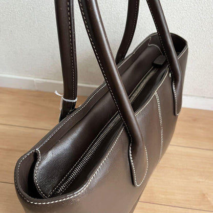 TOD'S Hand Bag Tote Purse Logo Leather Brown Authentic