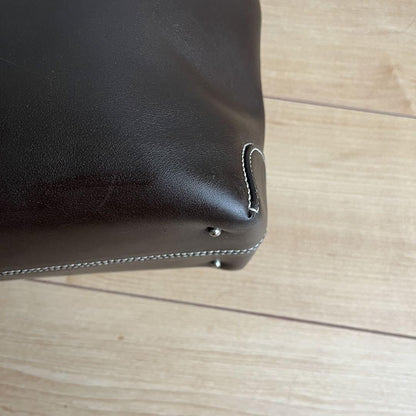TOD'S Hand Bag Tote Purse Logo Leather Brown Authentic