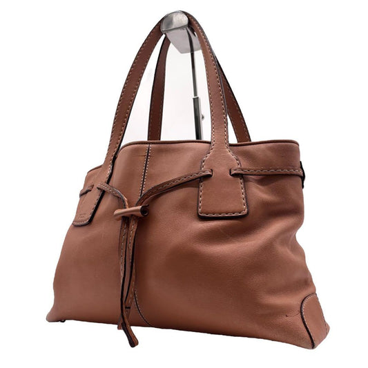 TOD'S Hand Bag Tote Purse Leather Camel Authentic