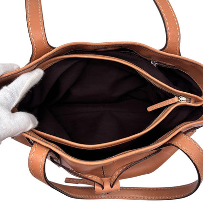 TOD'S Hand Bag Tote Purse Leather Camel Authentic