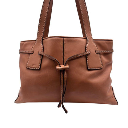 TOD'S Hand Bag Tote Purse Leather Camel Authentic