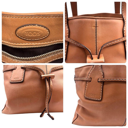 TOD'S Hand Bag Tote Purse Leather Camel Authentic
