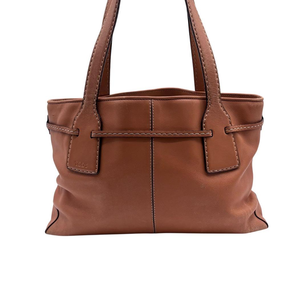 TOD'S Hand Bag Tote Purse Leather Camel Authentic