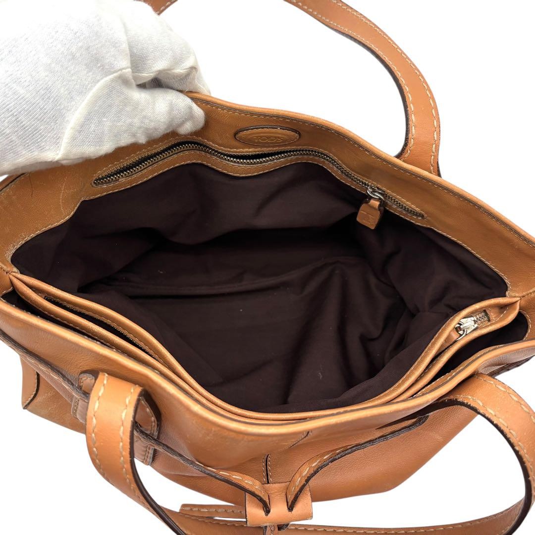 TOD'S Hand Bag Tote Purse Leather Camel Authentic