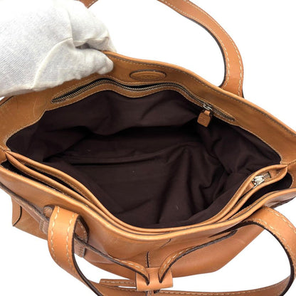 TOD'S Hand Bag Tote Purse Leather Camel Authentic