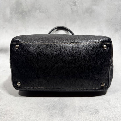 Salvatore Ferragamo Hand Bag Tote Purse Gancini Leather Black Authentic