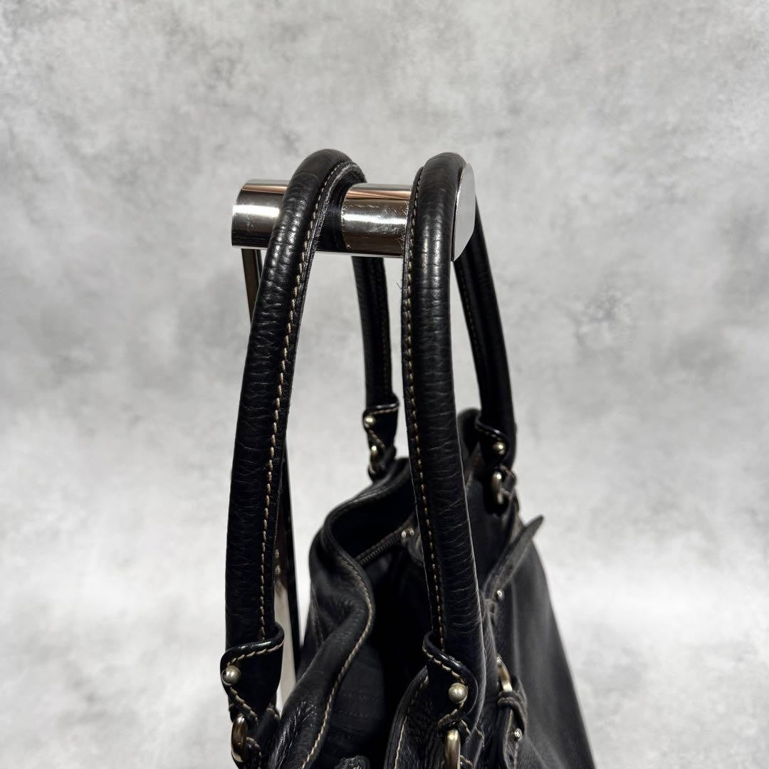 Salvatore Ferragamo Hand Bag Tote Purse Gancini Leather Black Authentic
