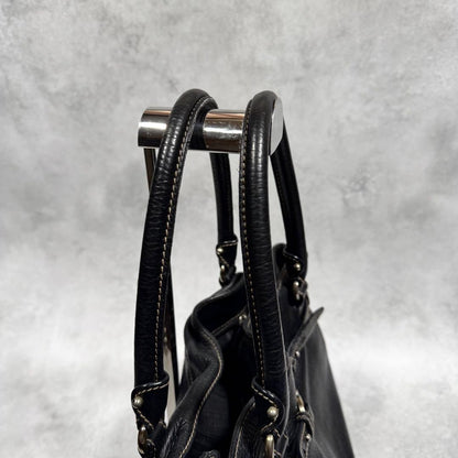 Salvatore Ferragamo Hand Bag Tote Purse Gancini Leather Black Authentic