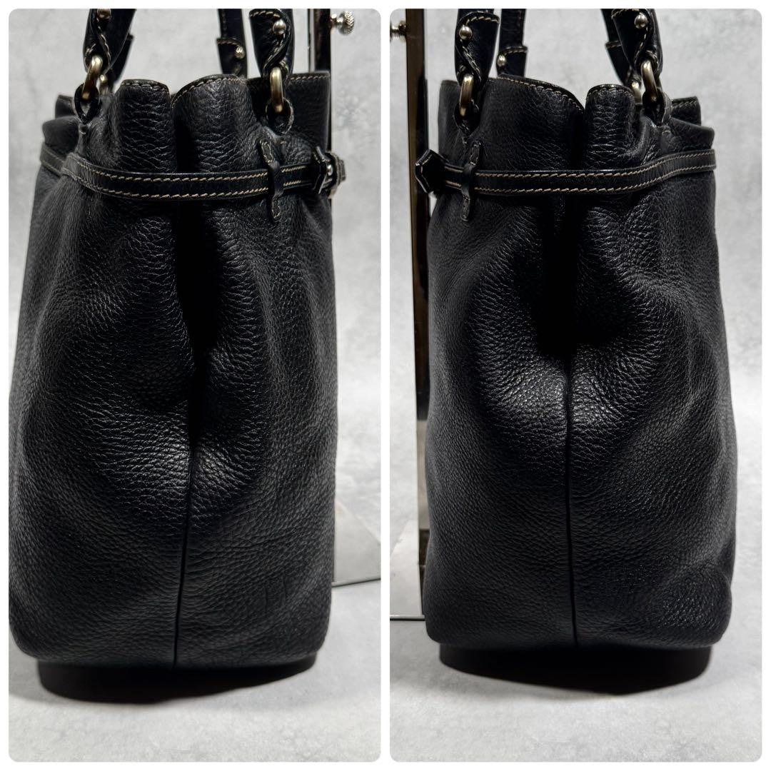 Salvatore Ferragamo Hand Bag Tote Purse Gancini Leather Black Authentic