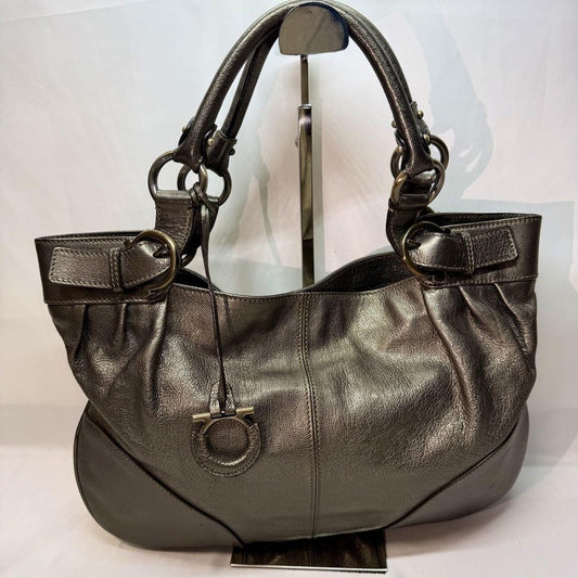 Salvatore Ferragamo Hand Bag Tote Purse Gancini Leather Authentic
