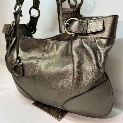 Salvatore Ferragamo Hand Bag Tote Purse Gancini Leather Authentic