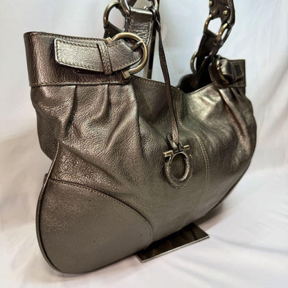 Salvatore Ferragamo Hand Bag Tote Purse Gancini Leather Authentic