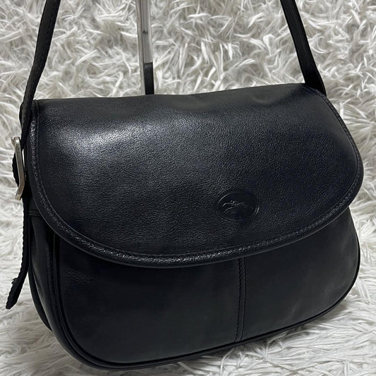 Longchamp Shoulder Bag Purse Leather Black Authentic