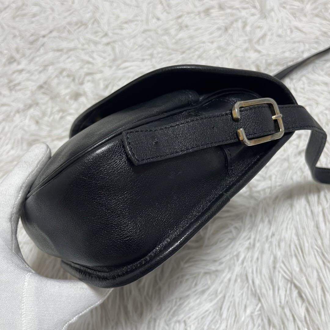 Longchamp Shoulder Bag Purse Leather Black Authentic