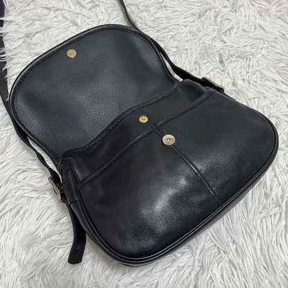 Longchamp Shoulder Bag Purse Leather Black Authentic