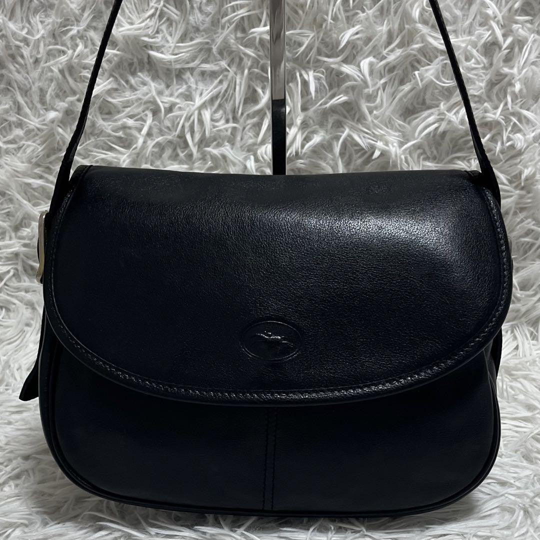 Longchamp Shoulder Bag Purse Leather Black Authentic
