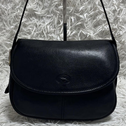 Longchamp Shoulder Bag Purse Leather Black Authentic