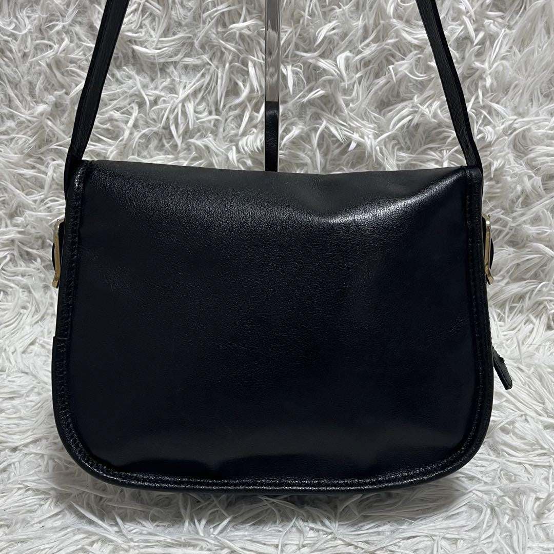 Longchamp Shoulder Bag Purse Leather Black Authentic