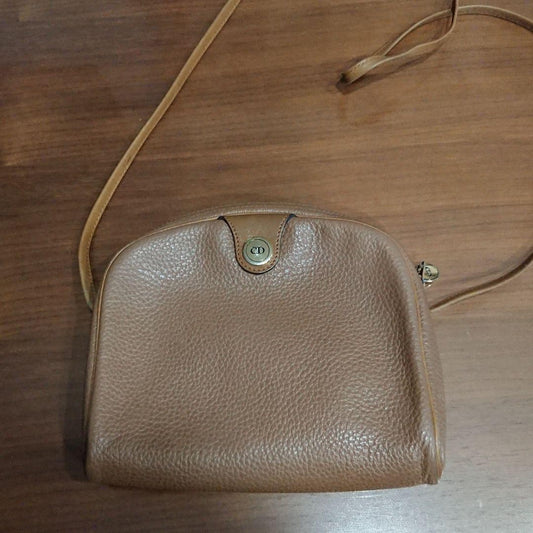 Christian Dior Shoulder Bag Purse CD Leather Brown Authentic