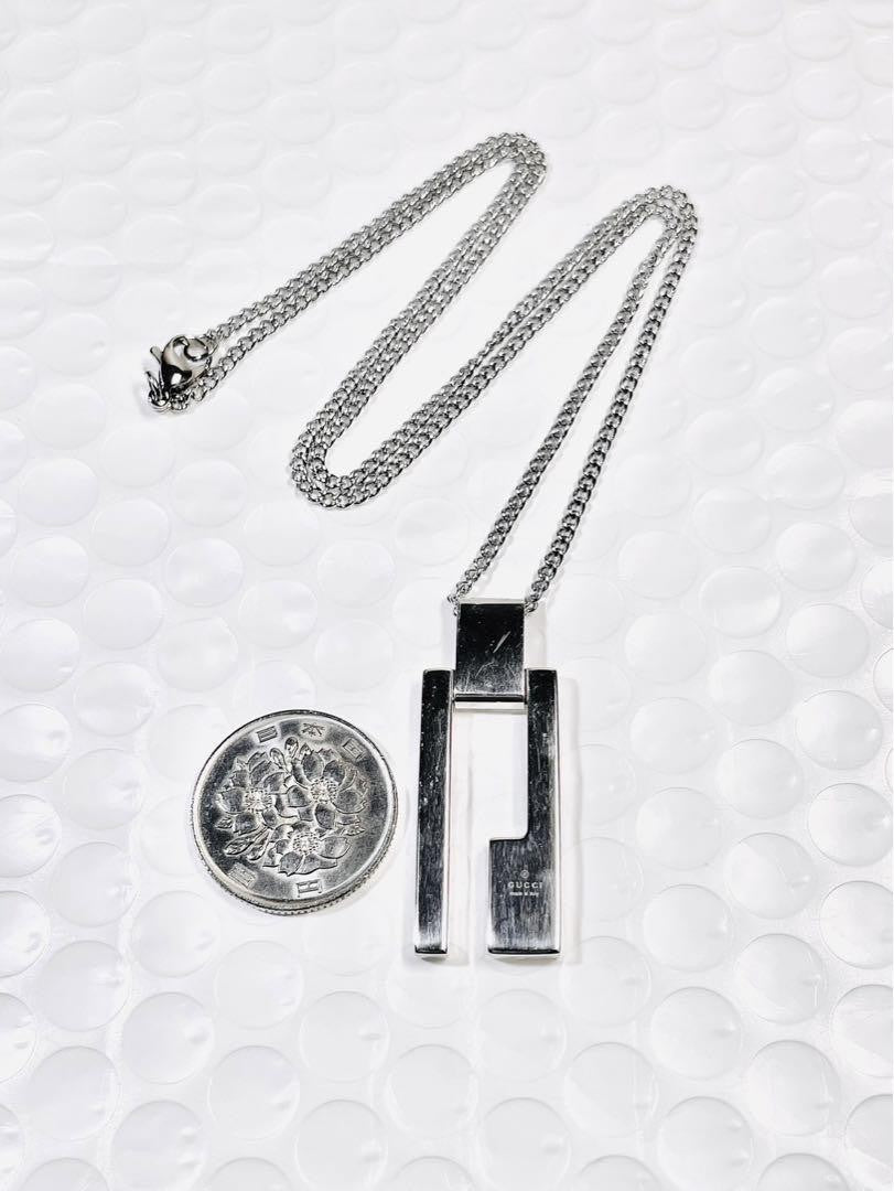 GUCCI Necklace Pendant Smart G logo Silver 925 Unisex Accessory Authentic