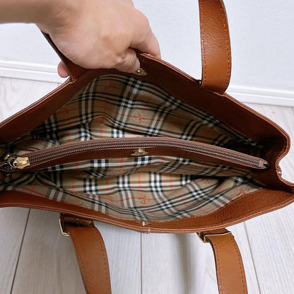 BURBERRYS Hand Bag Tote Purse Nova Check Leather Camel Authentic
