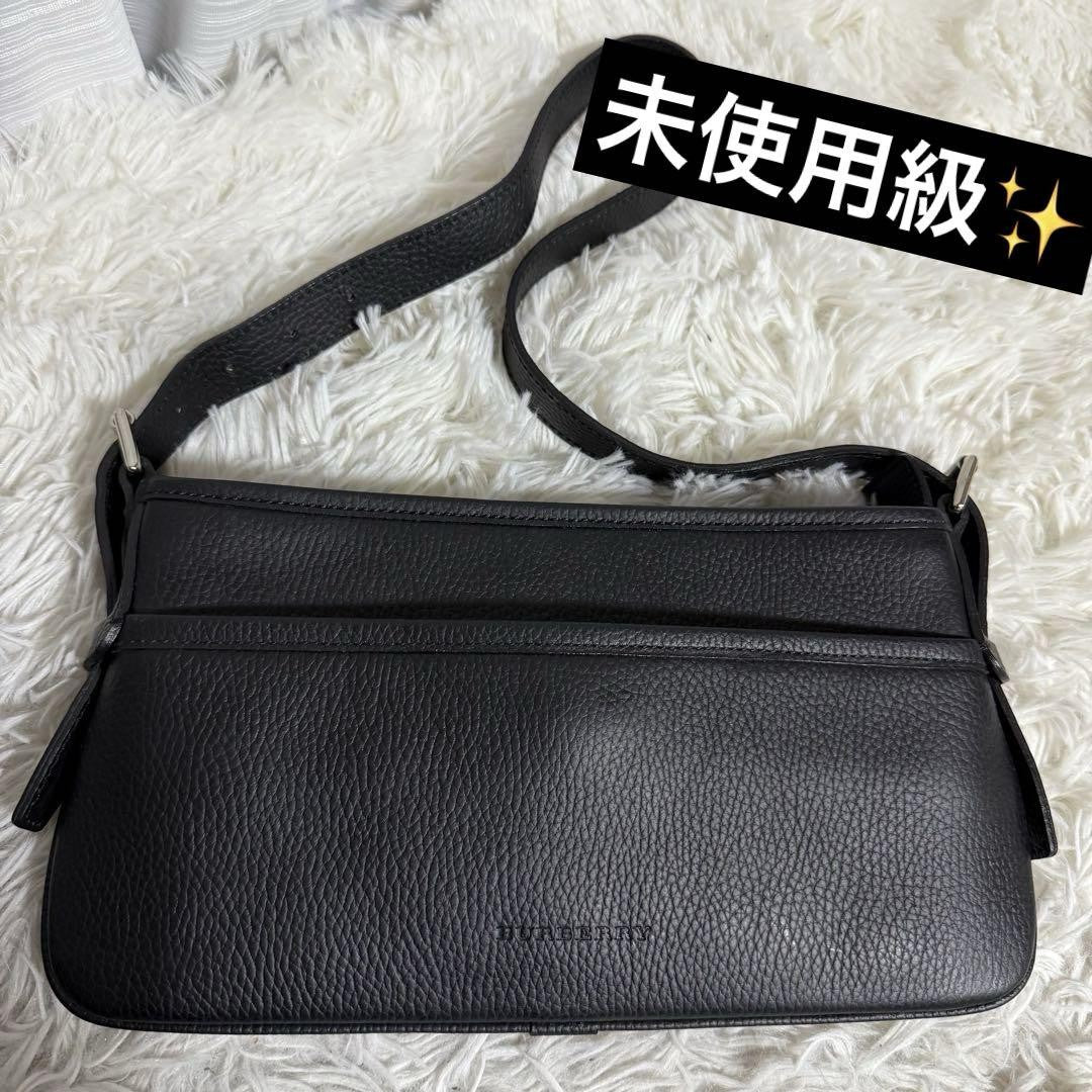 BURBERRY Shoulder Bag Purse Nova Check Leather Black Authentic