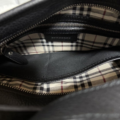 BURBERRY Shoulder Bag Purse Nova Check Leather Black Authentic