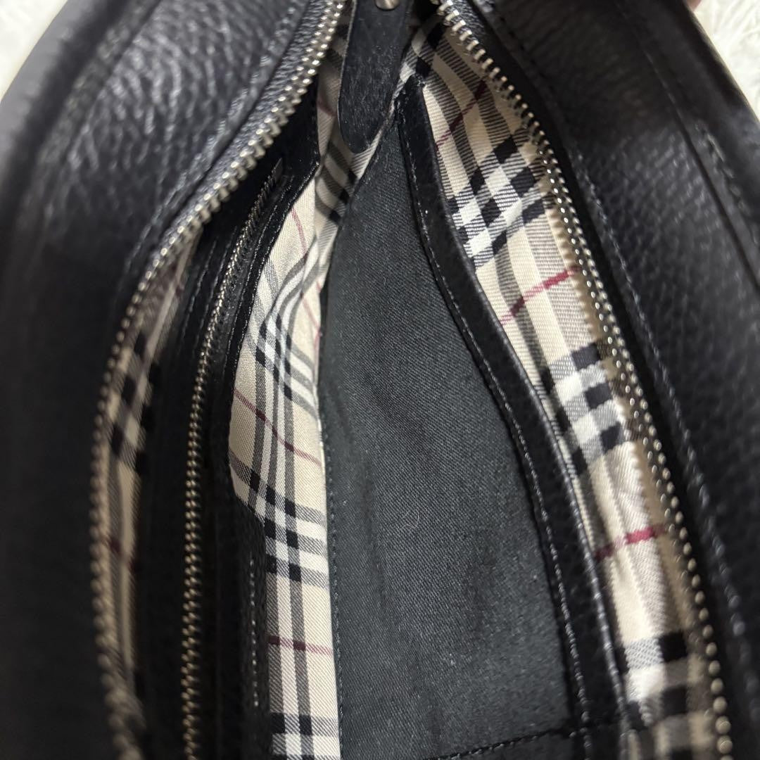 BURBERRY Shoulder Bag Purse Nova Check Leather Black Authentic