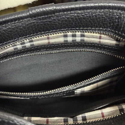 BURBERRY Shoulder Bag Purse Nova Check Leather Black Authentic