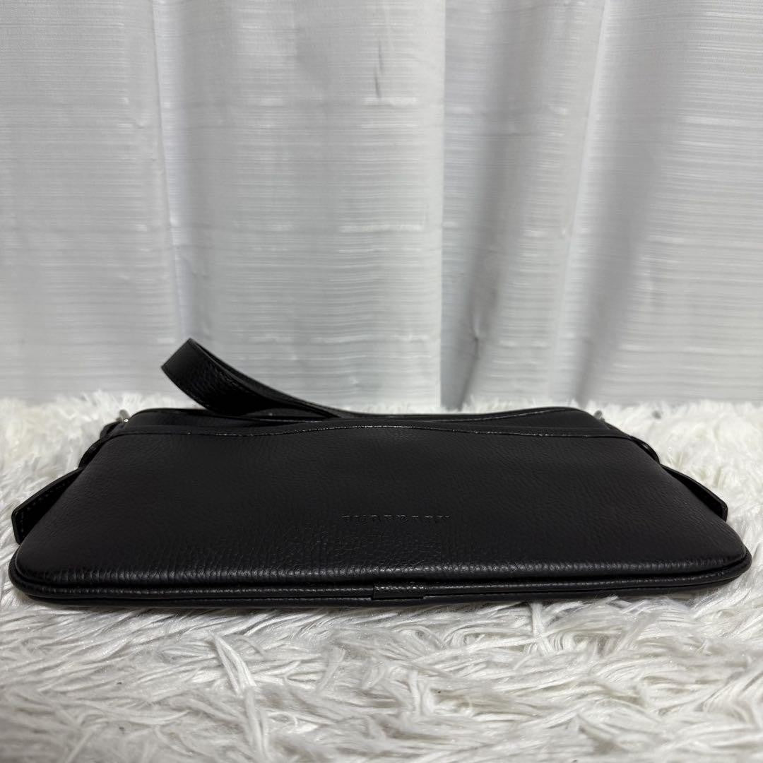 BURBERRY Shoulder Bag Purse Nova Check Leather Black Authentic
