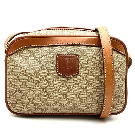 CELINE Shoulder Bag Purse Macadam PVC Leather Beige Authentic
