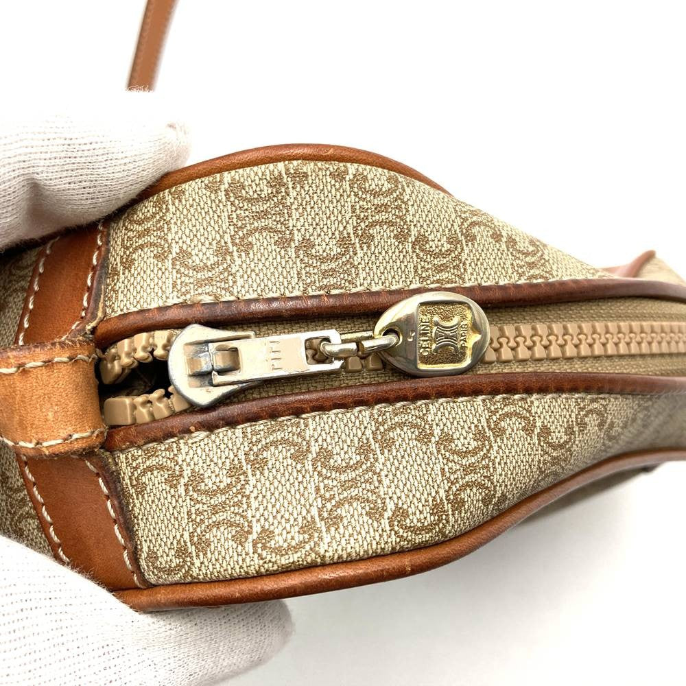 CELINE Shoulder Bag Purse Macadam PVC Leather Beige Authentic