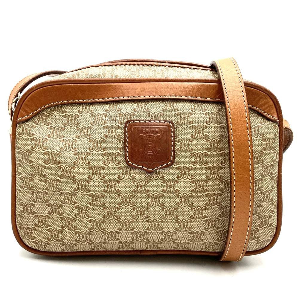 CELINE Shoulder Bag Purse Macadam PVC Leather Beige Authentic