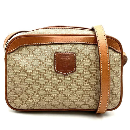 CELINE Shoulder Bag Purse Macadam PVC Leather Beige Authentic