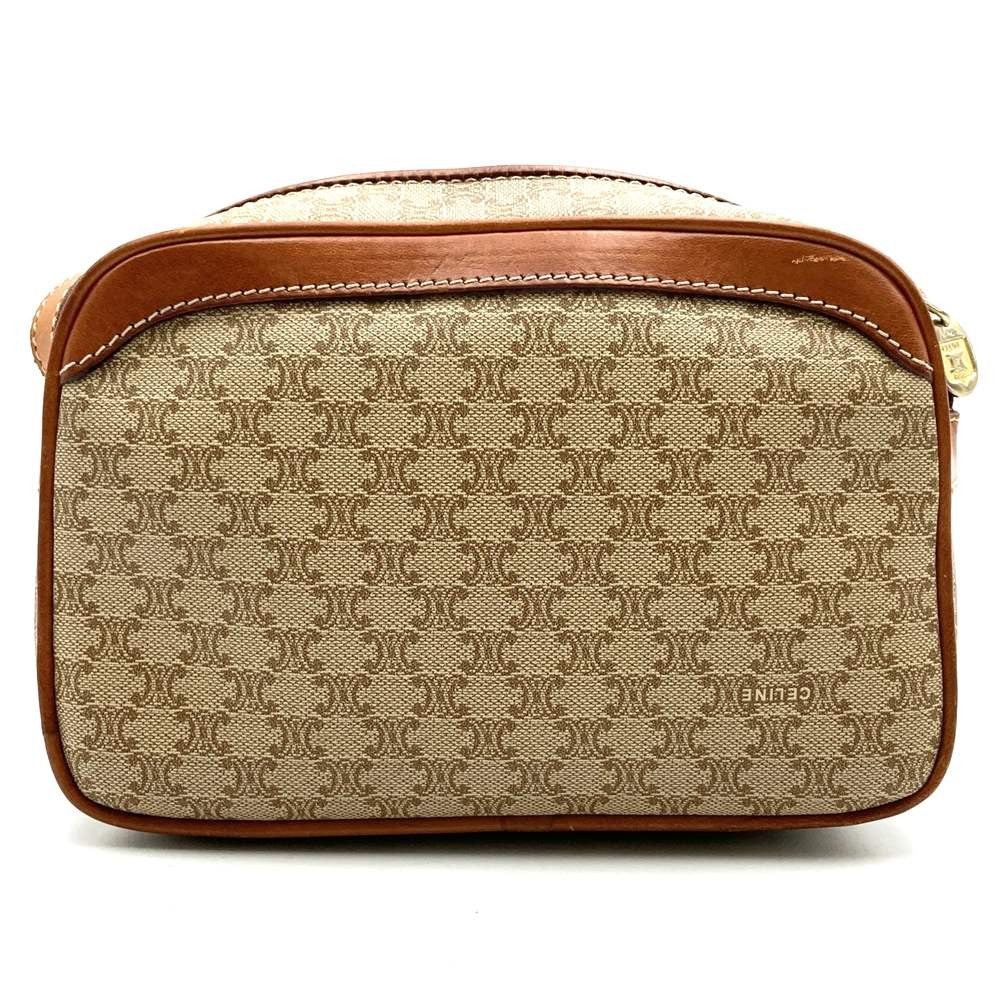 CELINE Shoulder Bag Purse Macadam PVC Leather Beige Authentic