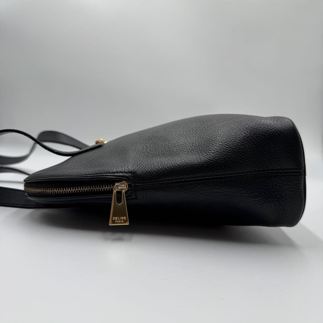 CELINE Shoulder Bag Purse Leather Black Authentic